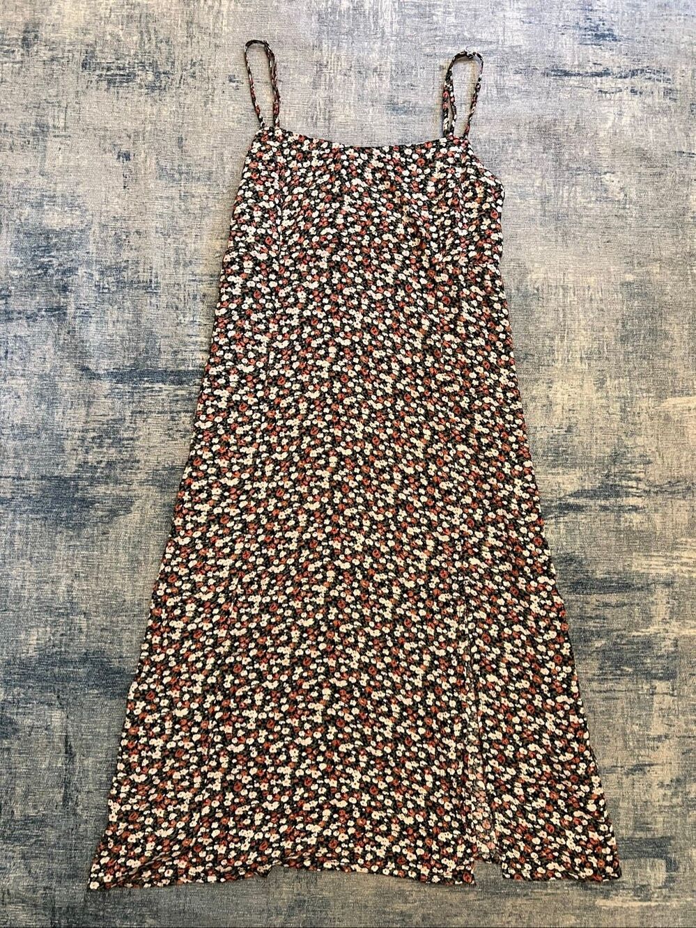 Volcom Cream Pink Black Green Hey Stone Hey Slit Front Midi Dress Medium